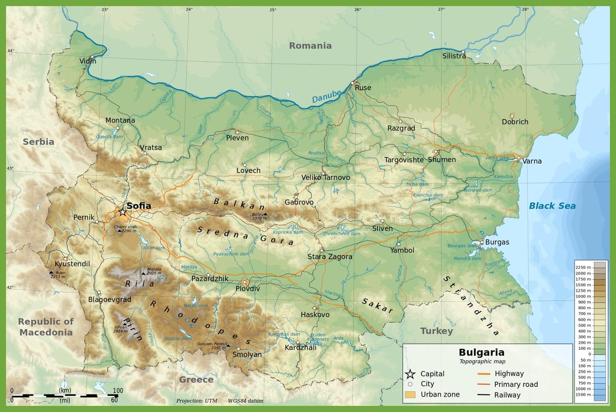 Bulgaria topographic mapa