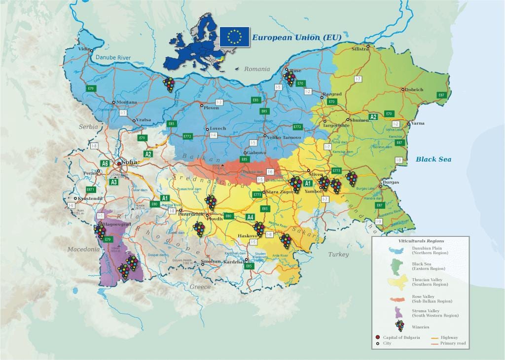 mapa ng Bulgarian alak
