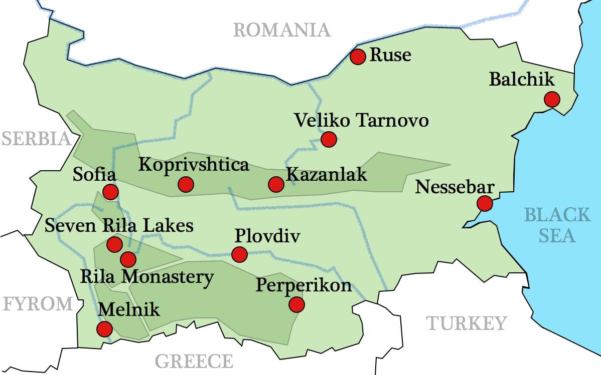 mapa ng Bulgarian monasteryo